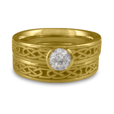 Extra Narrow Love Knot Bridal Ring Set in 18K Yellow Gold