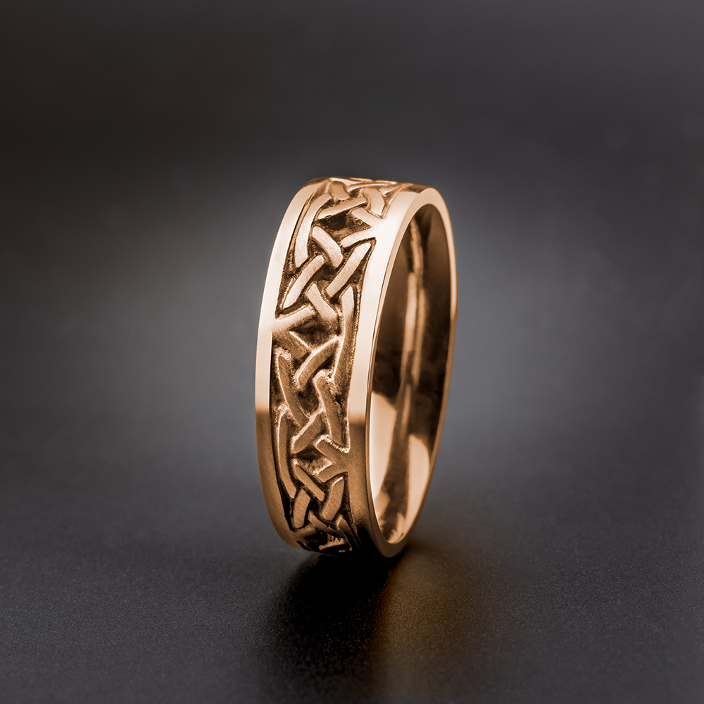 Extra Narrow Self Bordered Celtic Arches Wedding Ring in 18K Rose Gold