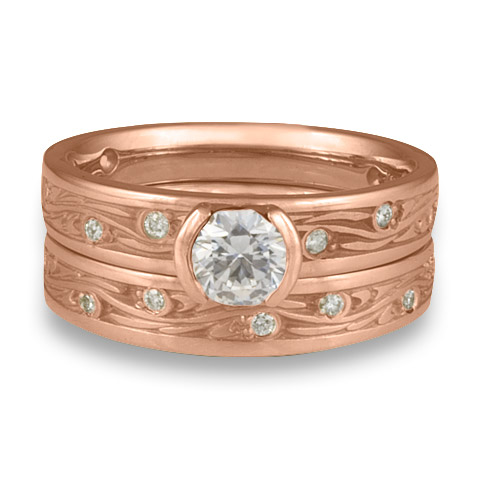 Extra Narrow Starry Night Bridal Ring Set with Gems in 14K Rose Gold
