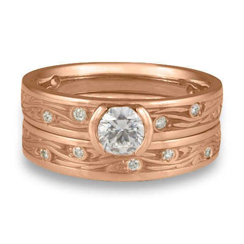 Extra Narrow Starry Night Bridal Ring Set with Gems in 18K Rose Gold