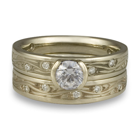 Extra Narrow Starry Night Bridal Ring Set with Gems in 18K White Gold
