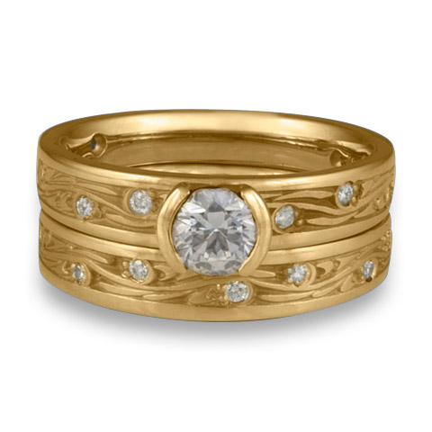 Extra Narrow Starry Night Bridal Ring Set with Gems in 14K Yellow Gold