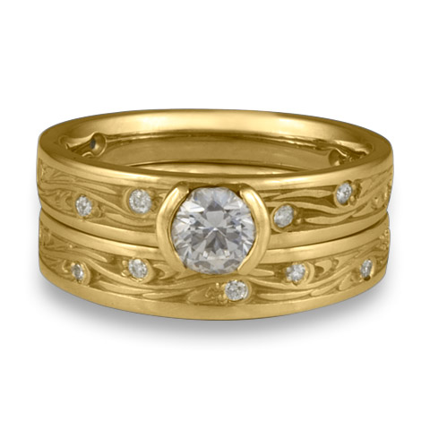 Extra Narrow Starry Night Bridal Ring Set with Gems in 18K Yellow Gold