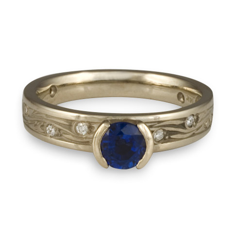 Extra Narrow Starry Night Engagement Ring with Gems in 14K White Gold with Sapphire