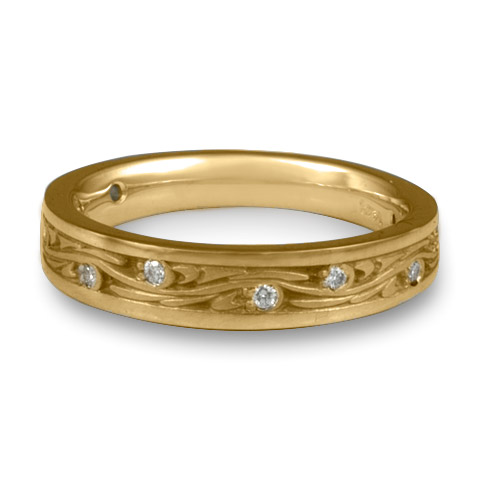 Extra Narrow Starry Night Wedding Ring with Gems in 14K Yellow Gold Gold