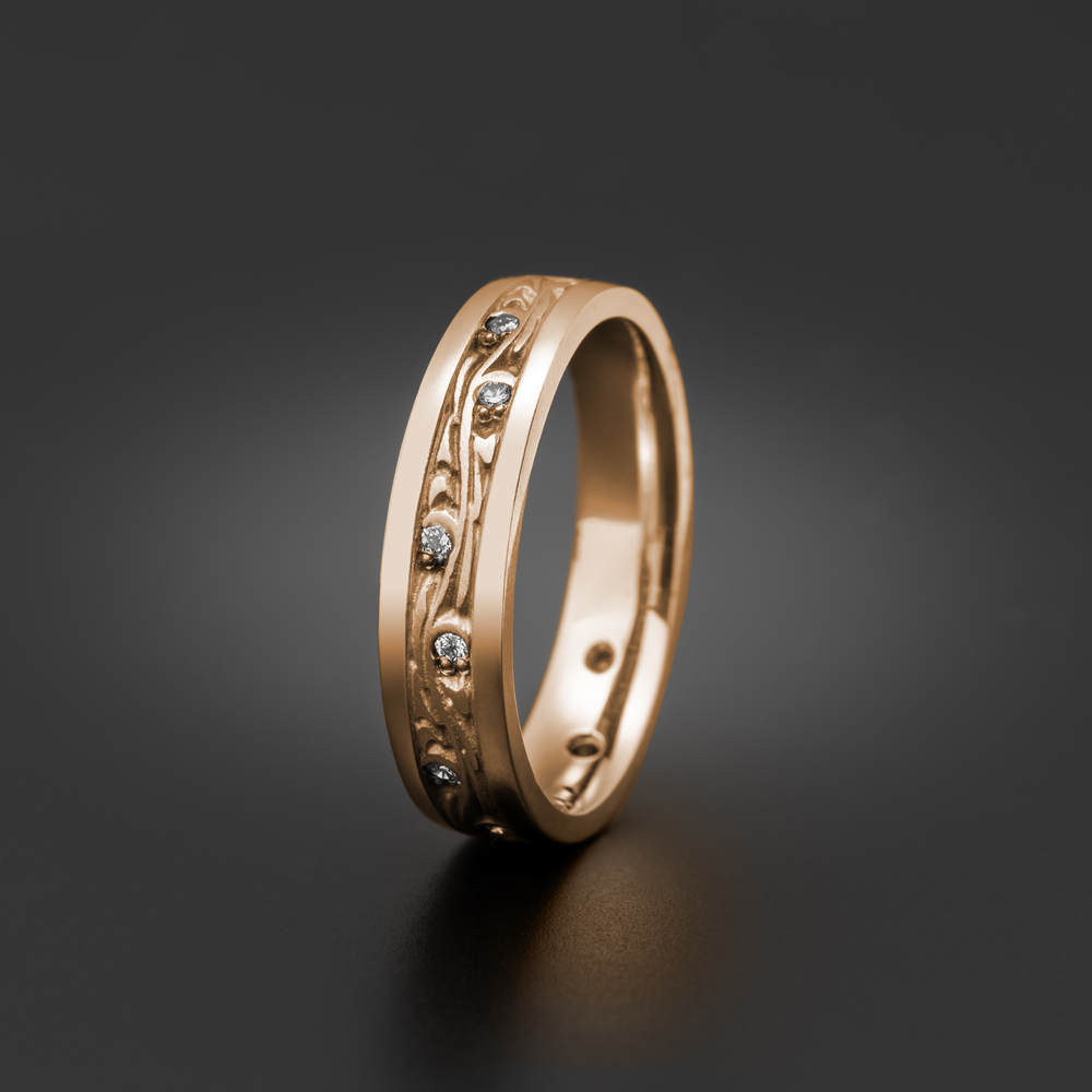 Extra Narrow Starry Night Wedding Ring with Gems in 18K Rose Gold