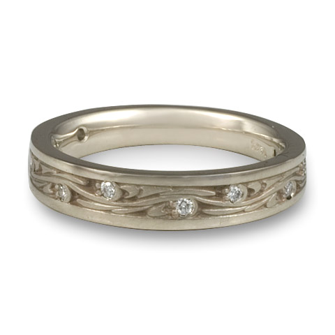 Extra Narrow Starry Night Wedding Ring with Gems in 14K White Gold