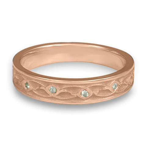 Extra Narrow Water Lilies Wedding Ring with Gems in 18K Rose Gold