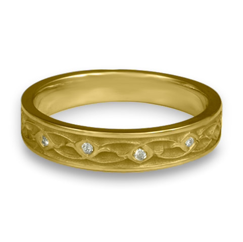 Extra Narrow Water Lilies Wedding Ring with Gems in 18K Yellow Gold