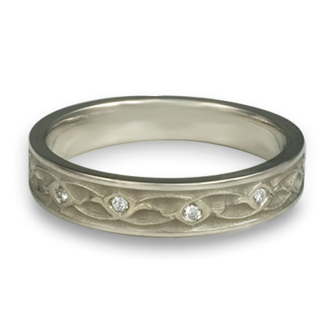Extra Narrow Water Lilies Wedding Ring with Gems in Platinum