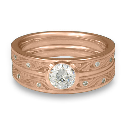 Extra Narrow Wind and Waves Bridal Ring Set with Gems in 14K Rose Gold