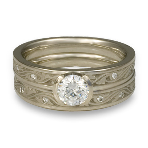 Extra Narrow Wind and Waves Bridal Ring Set with Gems in Palladium