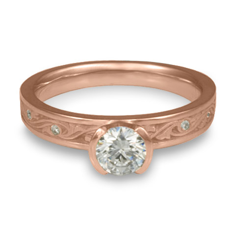 Extra Narrow Wind and Waves Engagement Ring with Gems in 14K Rose Gold