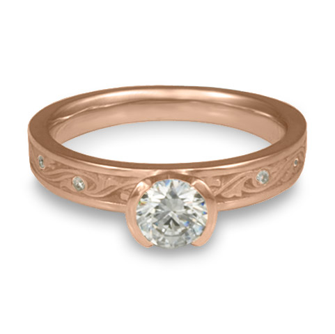 Extra Narrow Wind and Waves Engagement Ring with Gems in 18K Rose Gold