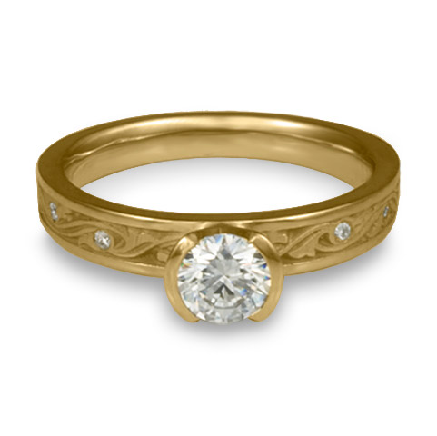 Extra Narrow Wind and Waves Engagement Ring with Gems in 14K Yellow Gold