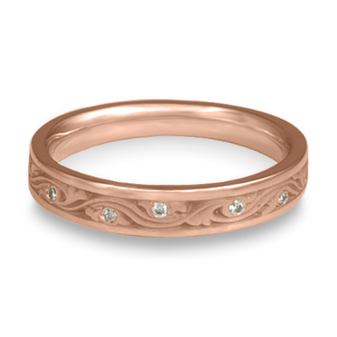 Extra Narrow Wind and Waves Wedding Ring with Gems in 14K Rose Gold