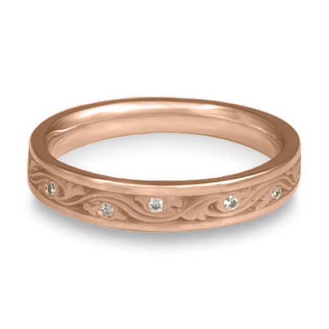 Extra Narrow Wind and Waves Wedding Ring with Gems in 18K Rose Gold