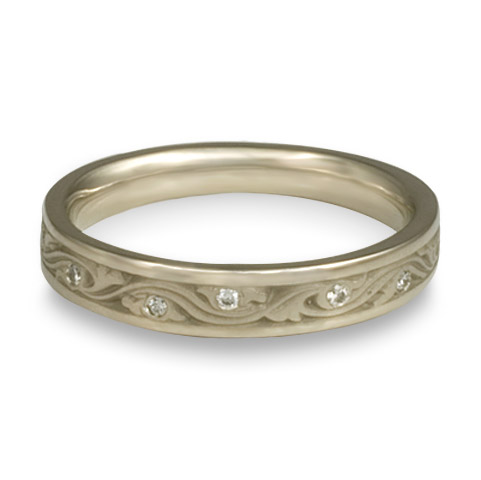 Extra Narrow Wind and Waves Wedding Ring with Gems in 18K White Gold