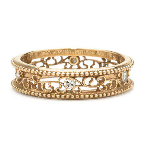Filigree Ring with Diamonds in