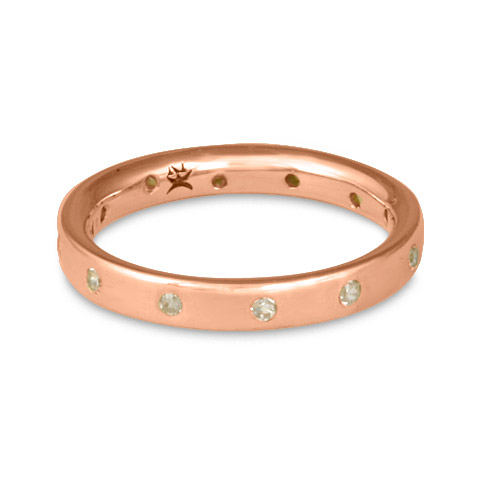 Flat Comfort Fit Wedding Ring 3mm with Gems in 18K Rose Gold