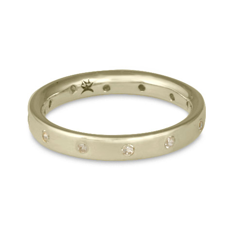 Flat Comfort Fit Wedding Ring 3mm with Gems in 18K White Gold