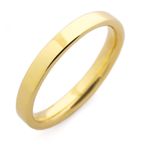 Flat Topped Comfort Fit Wedding Ring 3mm in 18K Yellow Gold