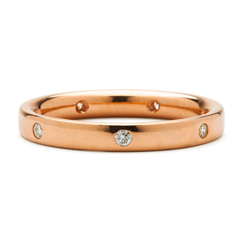 Flat Topped Comfort Fit Wedding Ring 3mm with 7 Gems in 18K Rose Gold