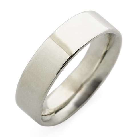 Flat Topped Comfort Fit Wedding Ring 6mm in 18K White Gold