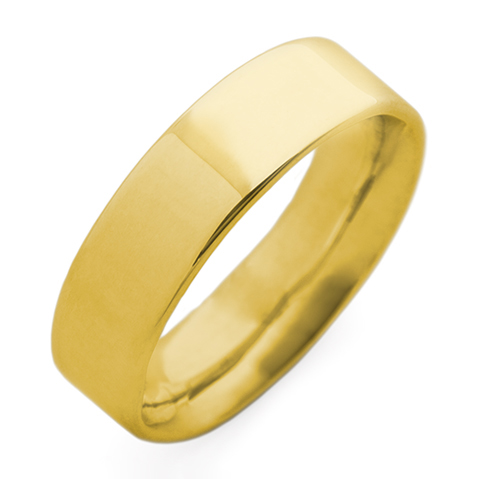 Flat Topped Comfort Fit Wedding Ring 6mm in 18K Yellow Gold