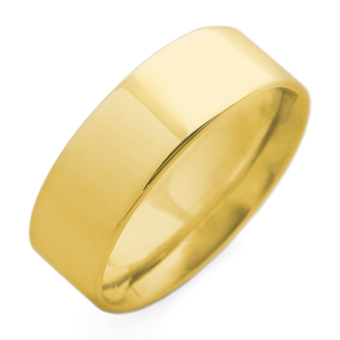 Flat Topped Comfort Fit Wedding Ring 7mm in 18K Yellow Gold