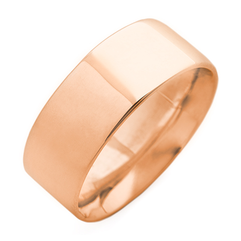 Flat Topped Comfort Fit Wedding Ring 8mm in 18K Rose Gold