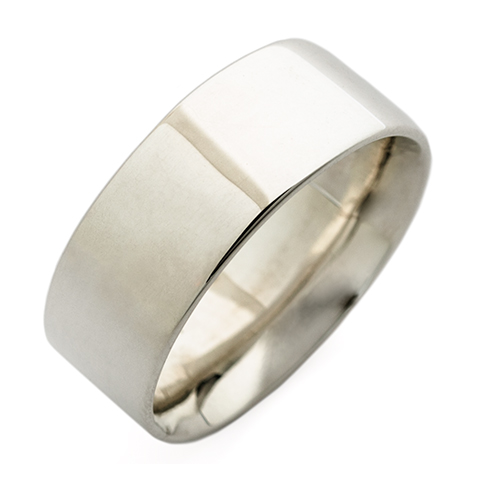 Flat Topped Comfort Fit Wedding Ring 8mm in 18K White Gold