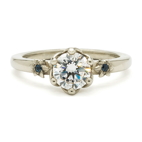 Flora Solitaire Engagement Ring in 18K White Gold