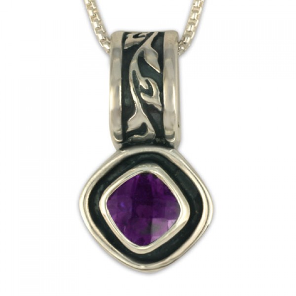 Flores Cushion Pendant in Sterling Silver in Amethyst