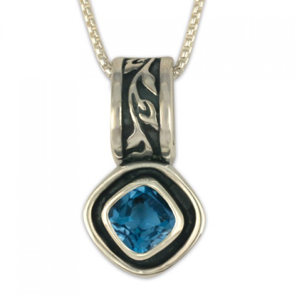 Flores Cushion Pendant in Sterling Silver in Blue Topaz