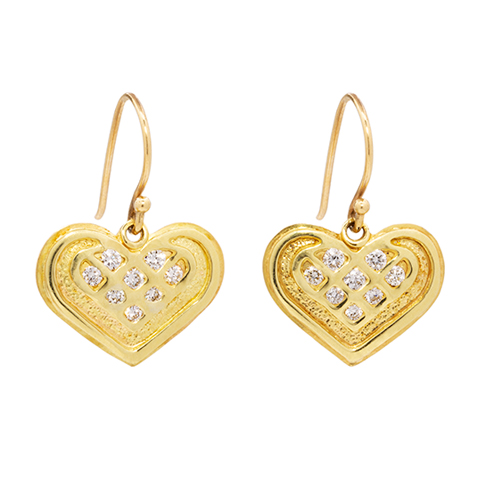 Gold Heart Earrings With Diamonds in