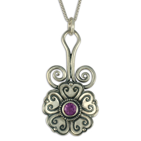 Heart Bloom Pendant in Amethyst with Chain