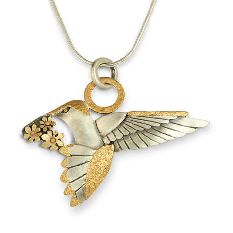 Hummingbird Pendant in 24K Gold and Sterling Silver