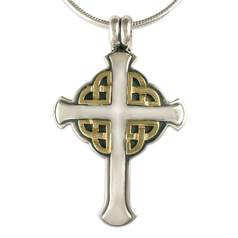 Interlace Cross in Sterling Silver & 14K Yellow Gold