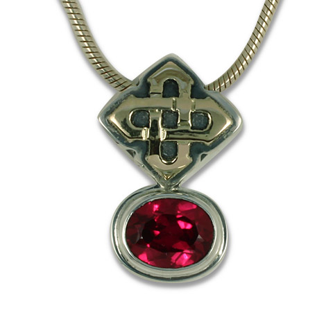 Kells Pendant with Ruby in 14K Yellow Gold Design w Sterling Silver Base