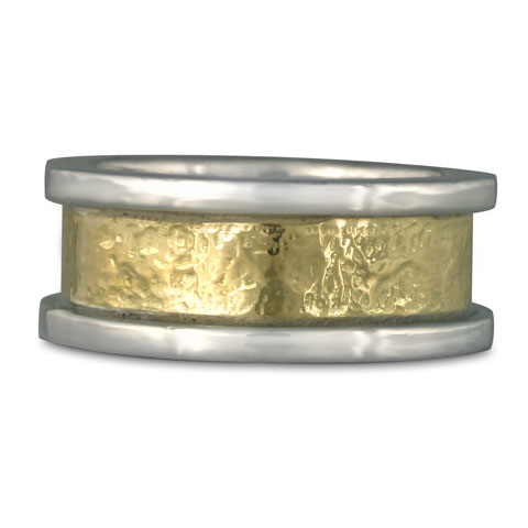 King's Ring Hand Hammered Wedding Ring in Sterling Borders & Base & 18K Yellow Center