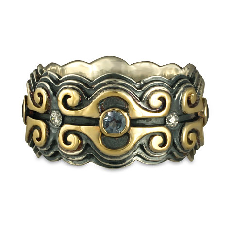 Medieval Wedding Ring with Diamonds and Gems in