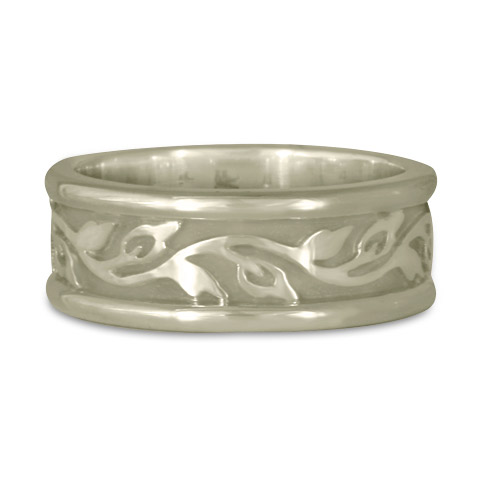 Medium Bordered Flores Wedding Ring in 18K White Gold