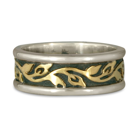 Medium Bordered Flores Wedding Ring in Sterling Borders/18K Yellow Center/Sterling Base