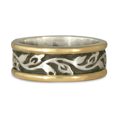 Medium Bordered Flores Wedding Ring in 14K Yellow Borders/Sterling Center/Sterling Base