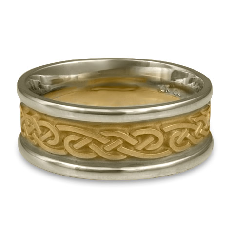 Medium Two Tone Infinity Wedding Ring in 14K Gold White  Borders/Yellow Center Design