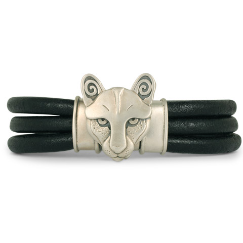Mountain Lion Leather Bracelet Medium Sterling Silver in