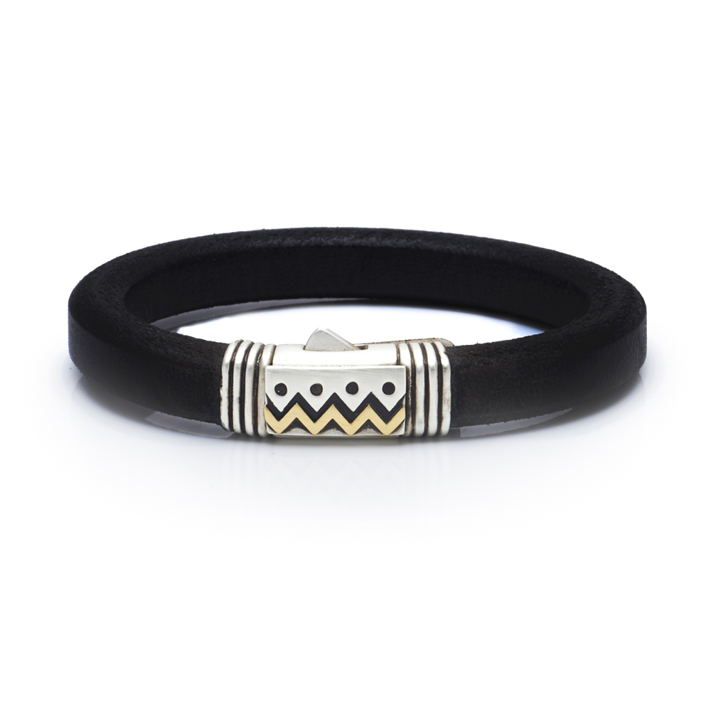 Mountain Wave Leather Bracelet in Sterling Silver and Gold in
