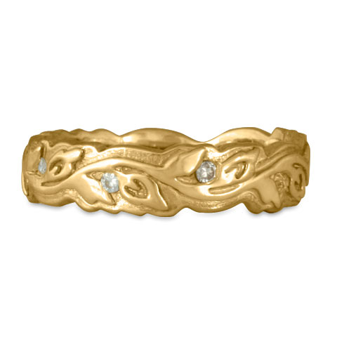 Narrow Borderless Flores Wedding Ring with Diamonds in 14K Yellow Gold