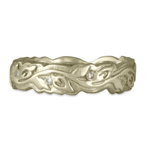 Narrow Borderless Flores Wedding Ring with Diamonds in 18K White Gold